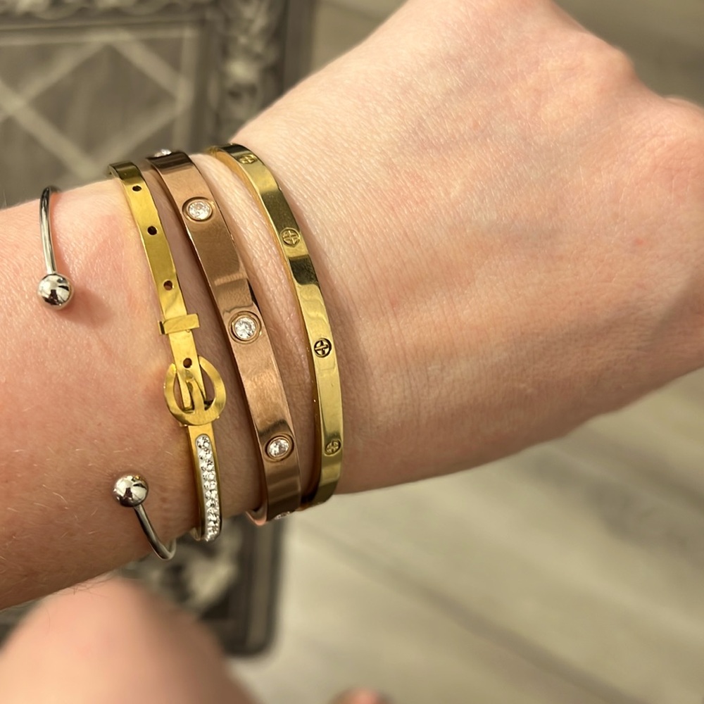 Gold and Silver Bangle Bracelets all together